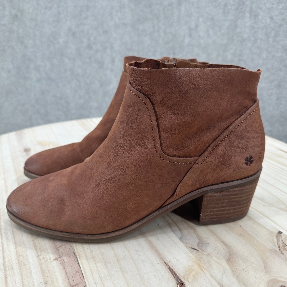 Lucky Brand Claral Ankle Booties Womens 7.5 Soft Brown Leather Zip Block Heel